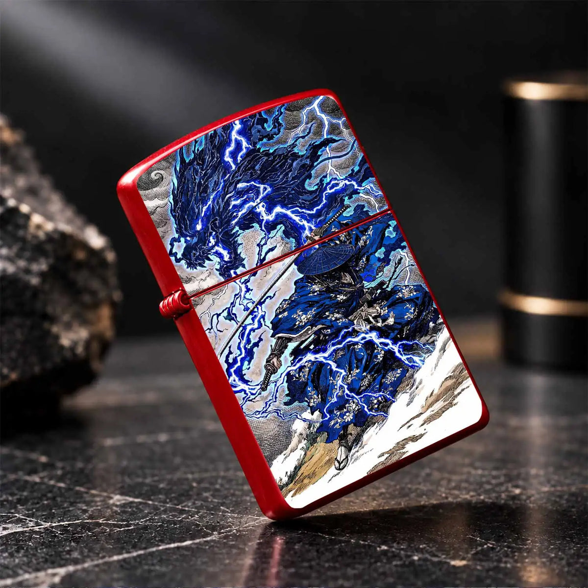 Ukiyo-E Style Lightning Blue Dragon Ronin Themed Decorative Ornament, Exquisite Art Accessory, Unique Aesthetic Desktop Display, Versatile For Daily Scenes, Premium Collectible Gift For Art Lovers And Trend Enthusiasts A Humo