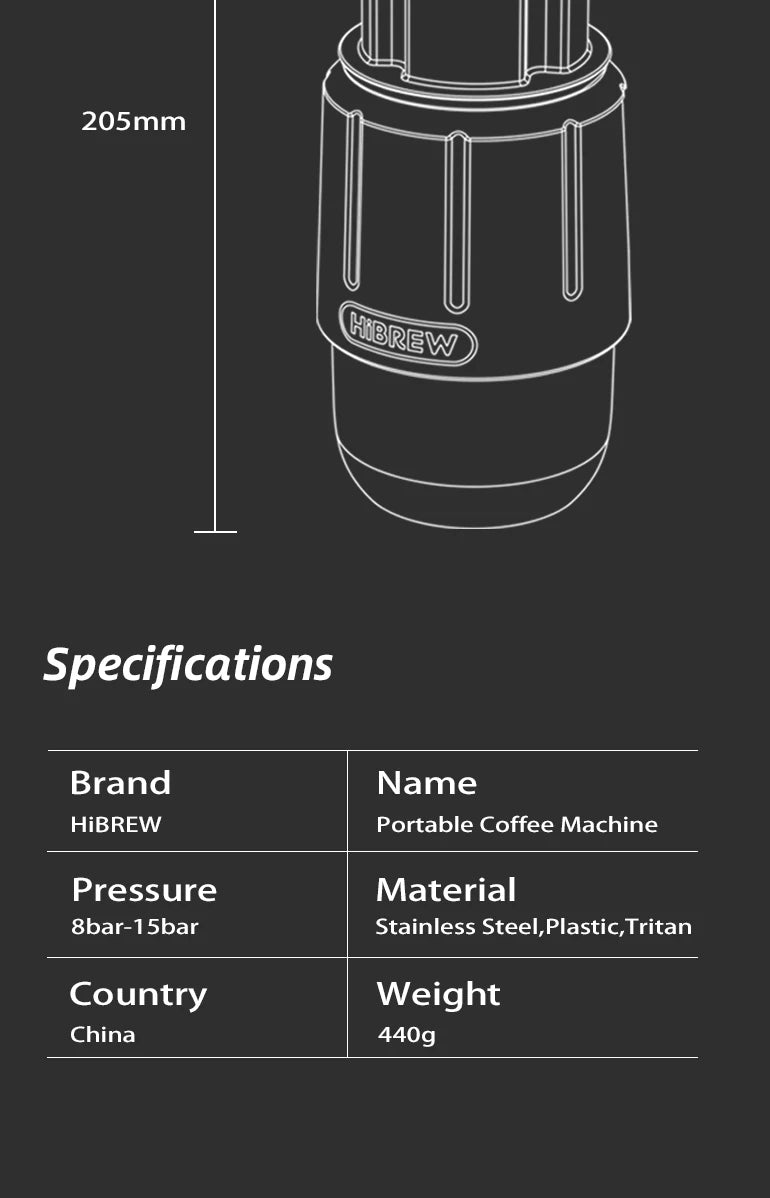 HiBREW 2 in 1 Portable Coffee Machine Hot/Cold Water Manual Espresso Maker For Capsule & Ground Hand Press Brewer H4D