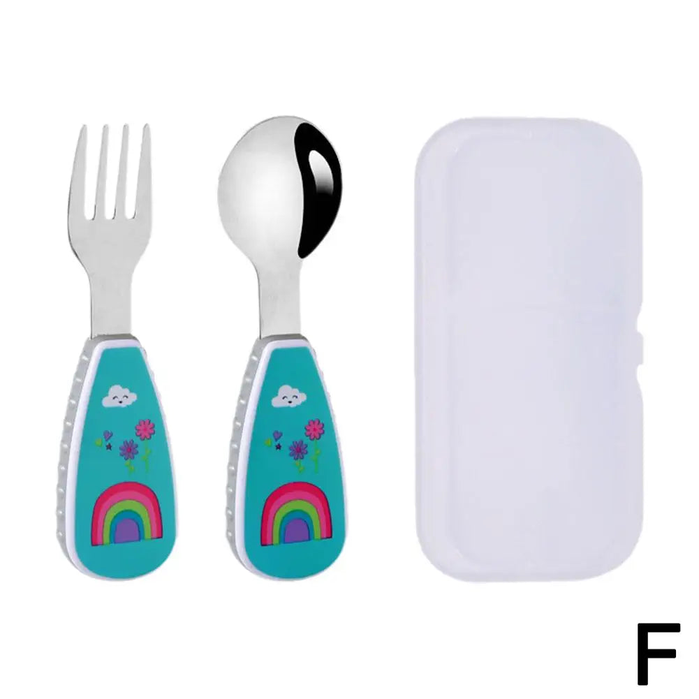 2Pcs Toddler Utensils Cute Toddler Feeding Spoon And Fork Set 304 Steel Cartoon Spoon And Fork Set
