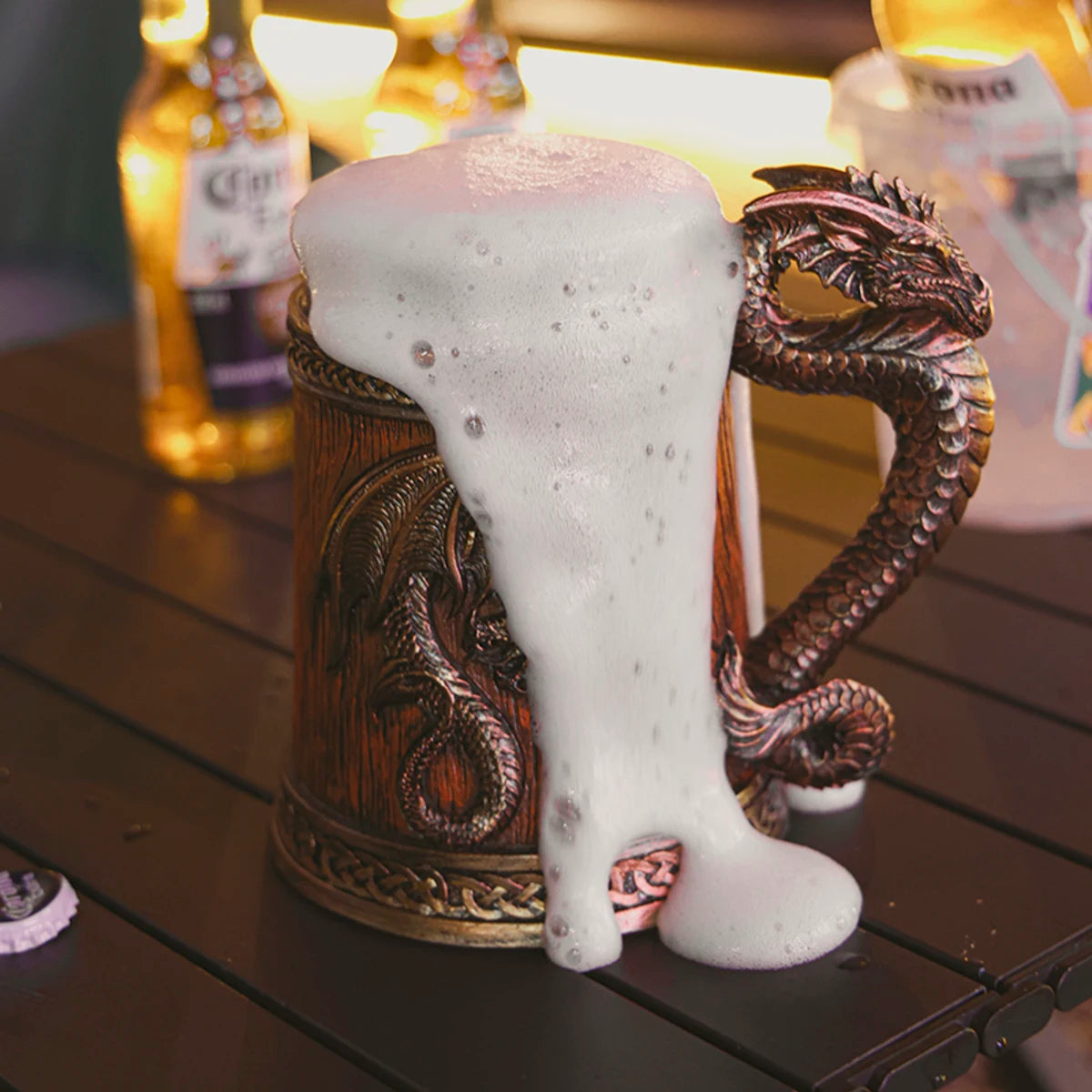 2026 Medieval Large Dragon Barrel Beer Tankard 304 Stainless Steel Inner Tea Coffee Mug Stein Cup 500 ml