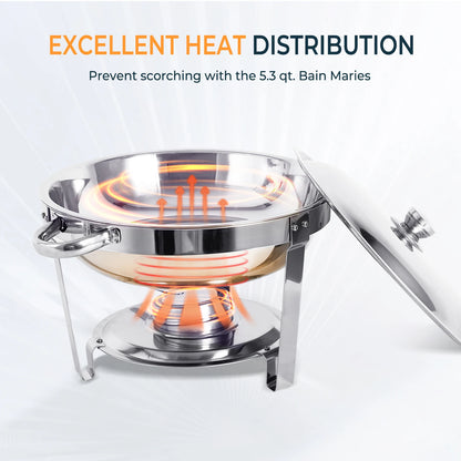 1/2/4 Pack Stainless Steel Chafing Dish Buffet Set 5L Round Chafers Buffet Food Warmers BBQ Party 316 For Parties Events Wedding