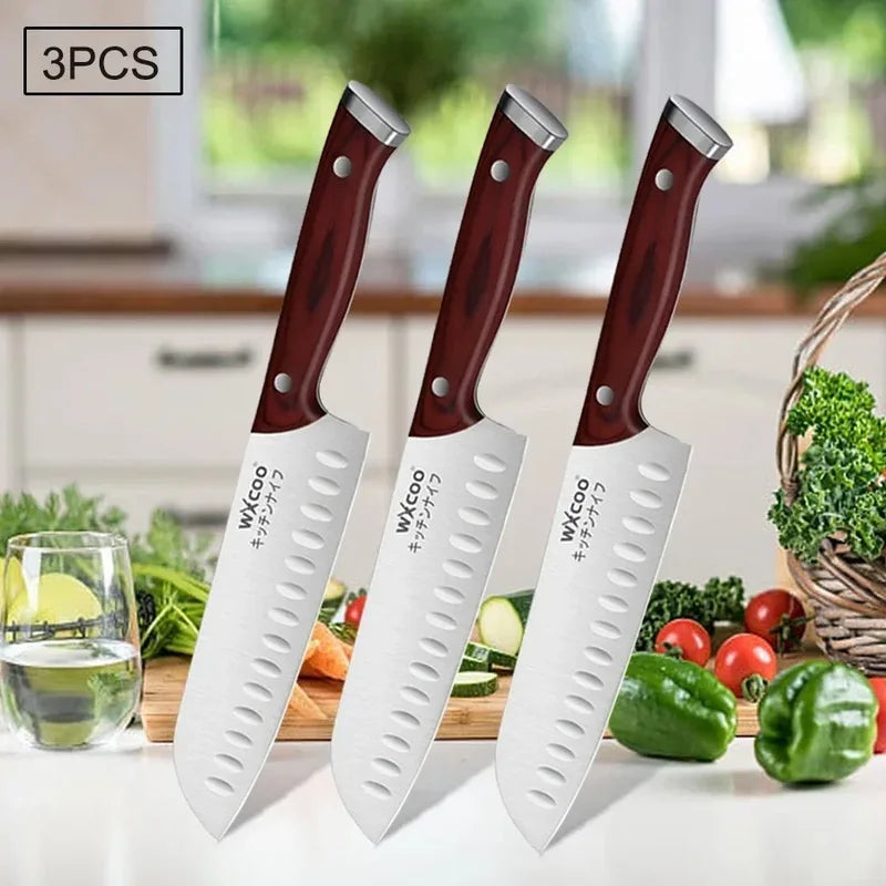WXCOO 1-5pcs Professional Kitchen Knife Set Ultra Sharp Chef's Knife Meat Cleaver Fruit Slicing Stainless Steel Cutting Board