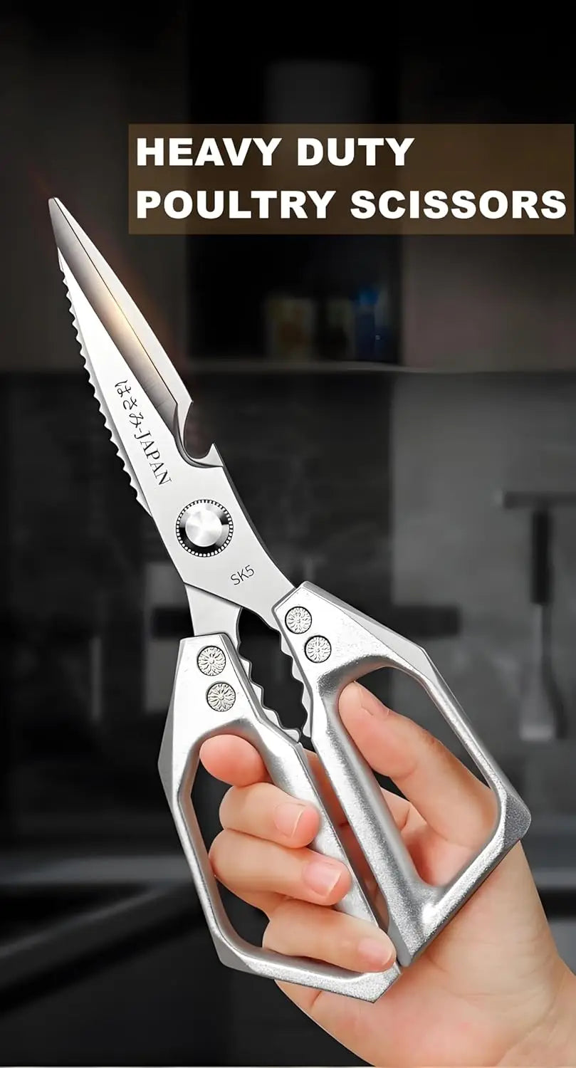 Heavy Duty Sharp Kitchen Scissors, Dishwasher Safe, Cooking Shears for Meat, Chicken, Fish, Poultry, Herb, Bread (Silver)