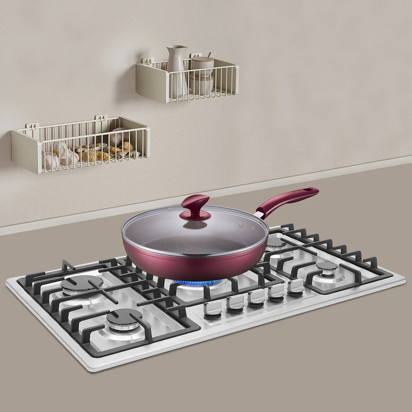 5-Burner Gas Cooktop Scratch Resistance Stainless Steel Gas Stove Simple Control for Home Kitchens/Restaurants/Hotels