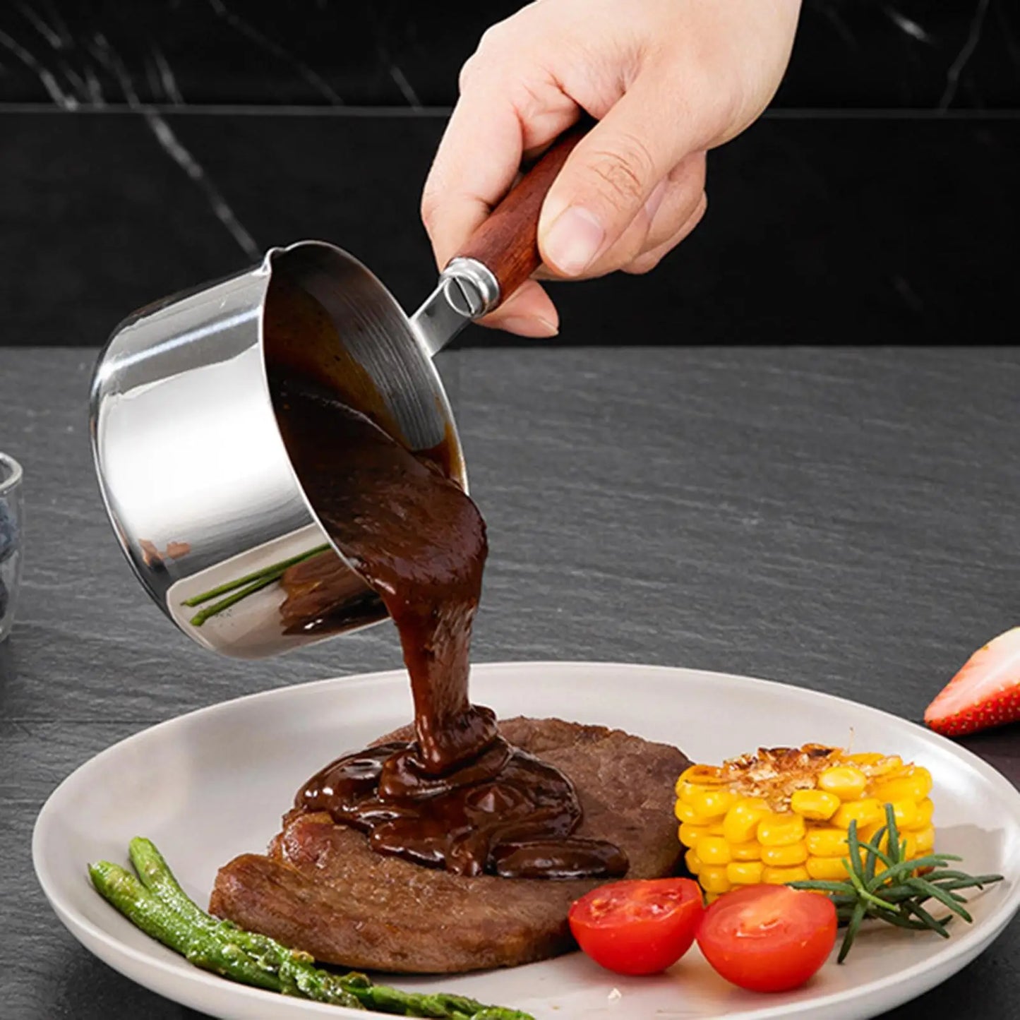 304 Stainless Steel Mini Soup Pot with Wooden Handle Condiment Sauce Pan Small Saucepan for Making Sauces Heating Milk Kitchen