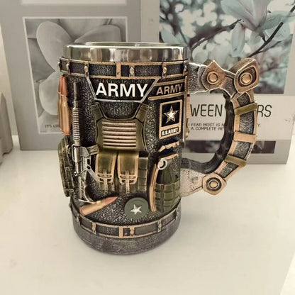 1pcs Army Military Beer Mug Resin Stainless Steel Men Birthday Gift Coffee Navy Cup Air Force Anchor Plane Wine Mugs Wine New