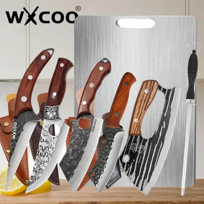 WXCOO Handmade Forged Knife Butcher Cleaver Knife Meat Cutting Japanese Kitchen Pork Bone Shaving Knives Boning Knife