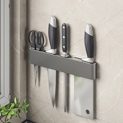 Wall-Mounted Kitchen Knife Holder No Punching Stainless Steel Storage Rack for Home Use 304 Steel Knife Insertion Rack