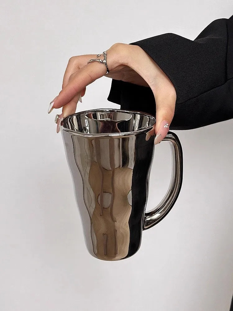 Creative Silver Mug with Handle Milk Cup Coffee Cup Modern Simple Universal Water Cups Drinkware Home Decoration Gift
