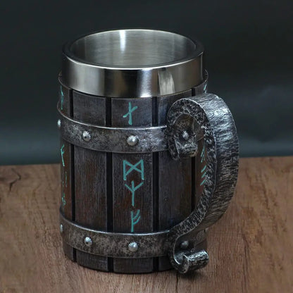 Viking Vintage Oak Barrel Beer Mug Stein with Stainless Steel Liner Coffee Cup Tea Mug Large Capacity Mug Pub Bar Party Gift