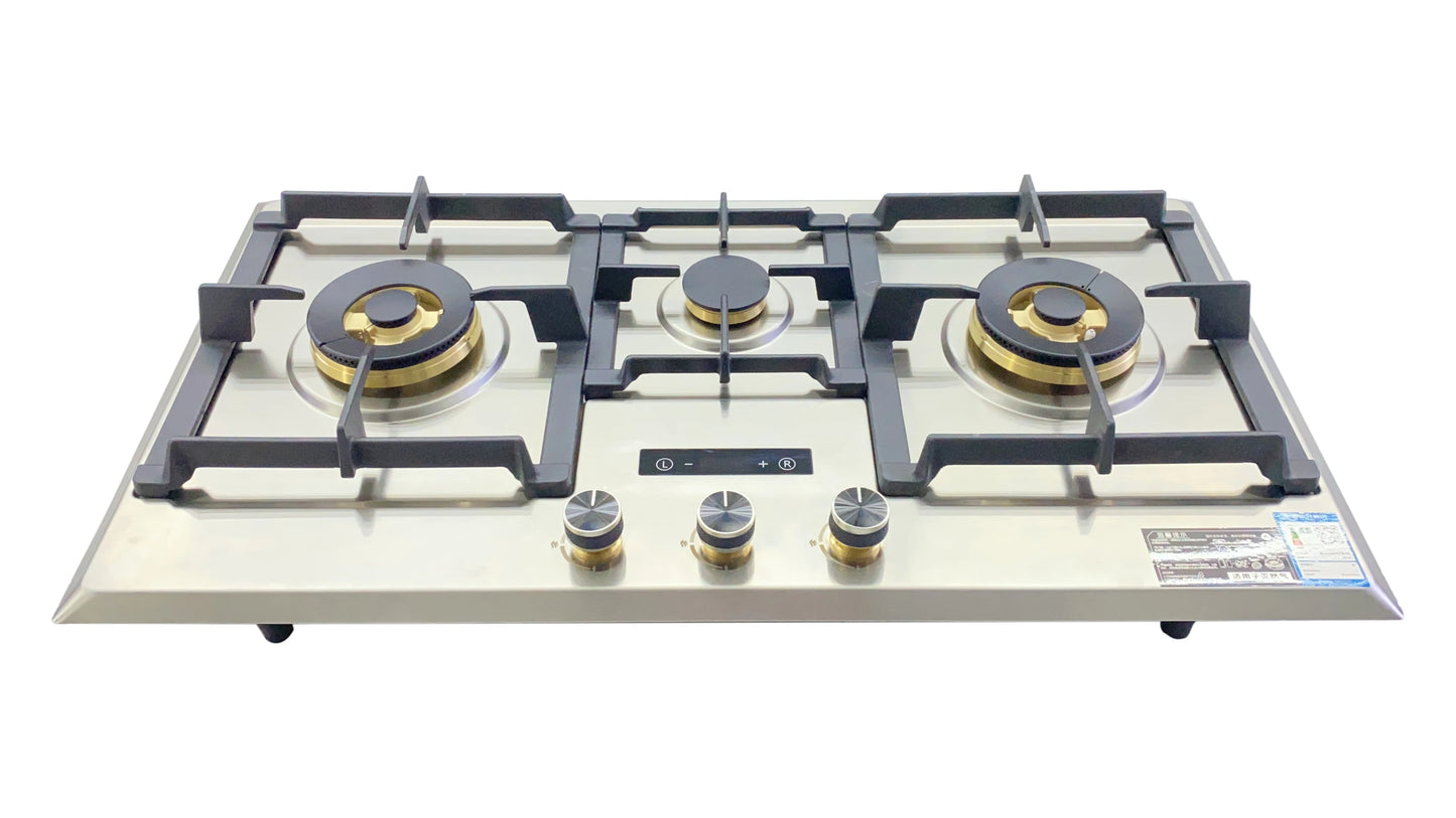 High Quality Built-In Household 3 Burner Stainless Steel Gas Stove with Battery Ignition and Flameout Protection