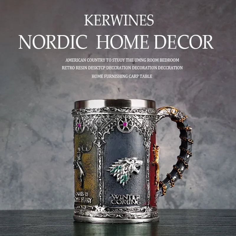 3D Beer Mugs Coffee Cups Gothic Goblet Iron Tankard Stainless Steel Resin Wine Glass Mug 600ML Skull Father's Day Gift 1 pcs