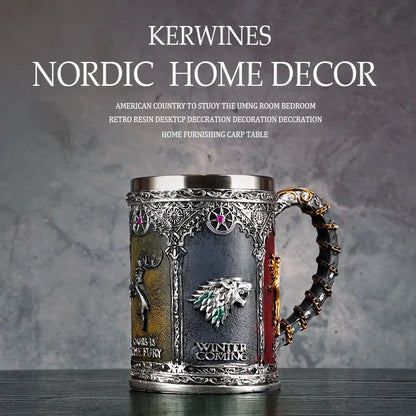 3D Beer Mugs Coffee Cups Gothic Goblet Iron Tankard Stainless Steel Resin Wine Glass Mug 600ML Skull Father's Day Gift 1 pcs