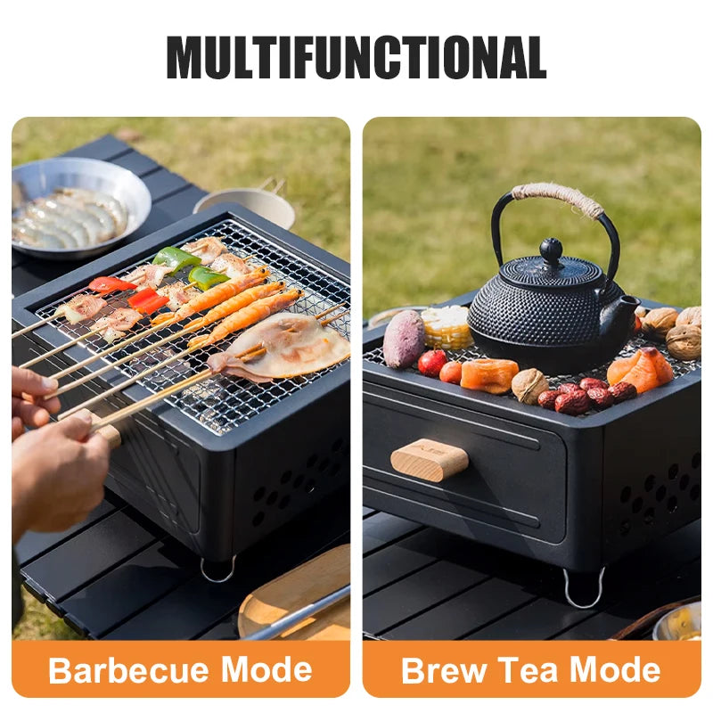 WESTTUNE Outdoor Charcoal Barbecue Grill Non-stick Barbecue Rack Heating Brazier Portable Household Grill Stove for Camping BBQ