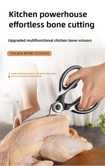 Multipurpose Stainless Steel Kitchen Scissors Heavy Duty Dishwasher Safe for Cutting Meat Poultry Fish and Opening Bottles