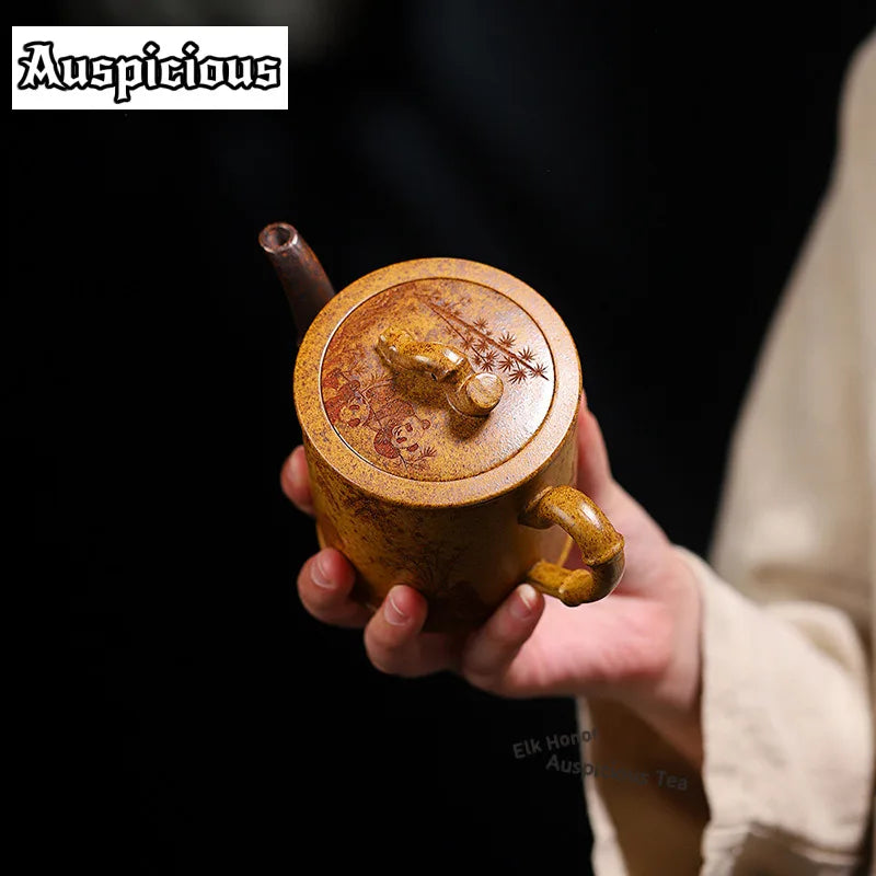 320ml Exquisite Yixing Purple Clay Teapots Handmade Bamboo Section Pot Raw Ore Section Mud Kettle Chinese Zisha Tea Set Gifts