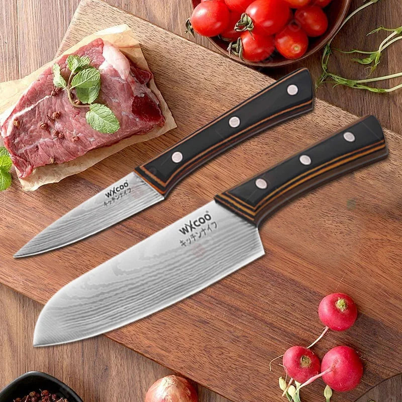 WXCOO Stainless Steel Japanese Knife 7Inch Kitchen Knife Ergonomic Wood Handle Santoku Knives for Cooking Kitchen Accessories