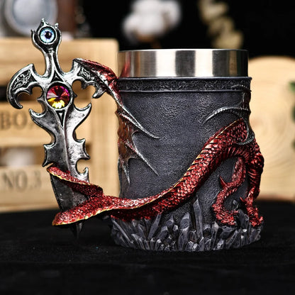 Medieval Dragon Sword Coffee Mug Stainless Steel Resin Insert Beer Mugs Steins Tankard Dragon Themed Party Decor Friends Gift