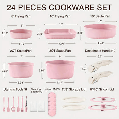 24pcs/7pcs/5pcs Cookware Set Non-Stick Pots & Pans Induction-Ready Kitchen Cookware Set Includes Skillet/Frying Pan/Soup Pot/Ste