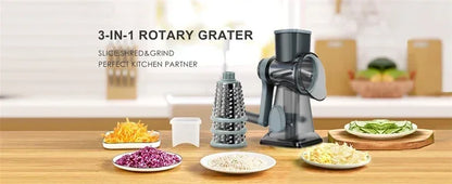 Vegetable Cutter & Slicer Manual Kitchen Cheese Chopper Machine With 3 Sharp Drums Multifunctional Garlic Potato Shredder