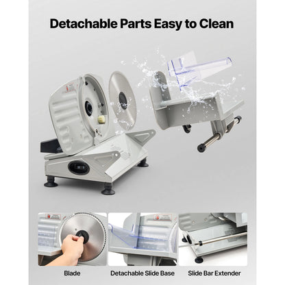 SucceBuy 6.7-8.7inch Meat Slicer Electric Deli Slicer Machine with two SUS420 Blades Food-Slicer for Meat Ham Baguett, Steak