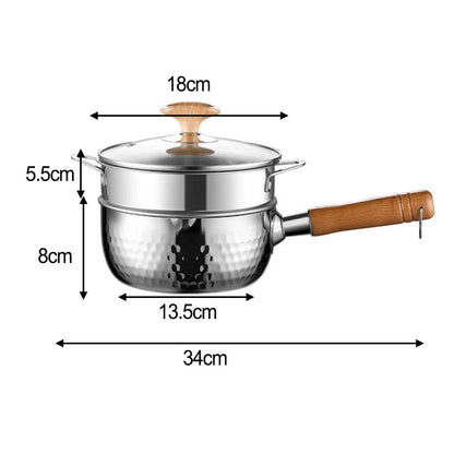 Stainless Steel Sauce Pan with Steamer Basket Glass Lid and Functional Design for Milk Heating Noodle Cooking and Steaming