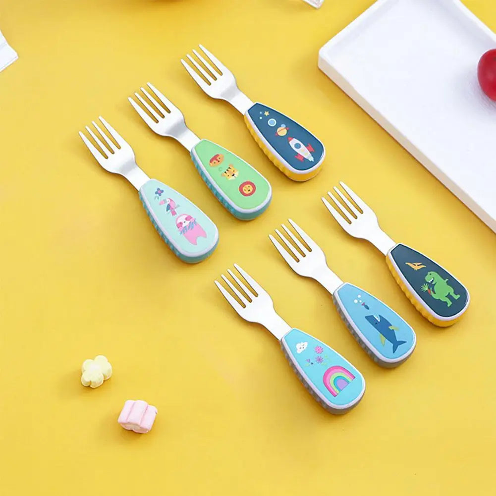 2Pcs Toddler Utensils Cute Toddler Feeding Spoon And Fork Set 304 Steel Cartoon Spoon And Fork Set