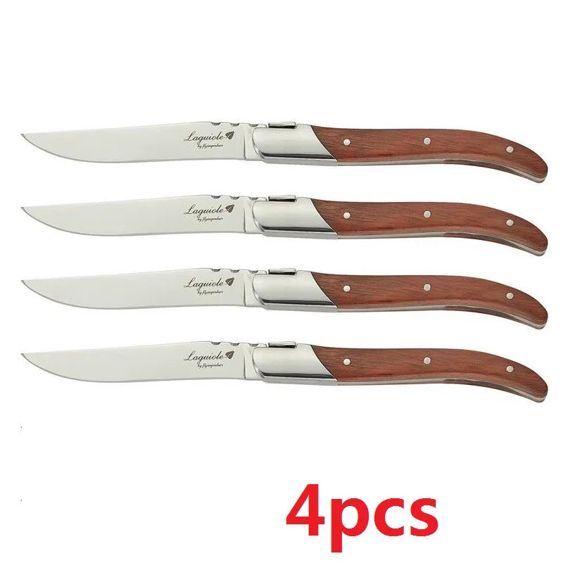 2/4/6/10pcs 8.25inch Laguiole Steak Knives Wood Cutlery Tableware Korean Japanese Dinnerware Rose Wooden Handle Dinner Forks