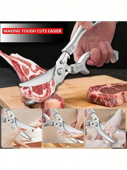 1PC Anti-Slip Grip Kitchen Scissors, Cutting Meat Turkey Fish Vegetable Stainless Steel Scissors, Anti-Slip Kitchen Utensil