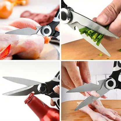 Multifunctional Stainless Steel Kitchen Scissors Heavy Duty for Cutting Bones Vegetables Opening Bottles Cracking Nuts