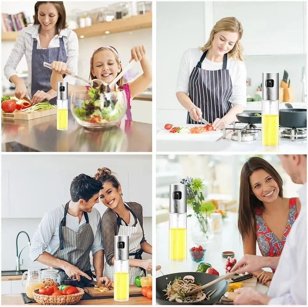 Oil Spray 100ml-Stainless Steel and Glass, Drop Resistant, Oil Dispenser with Accessories, Salad, Vinegar-Air Fryer