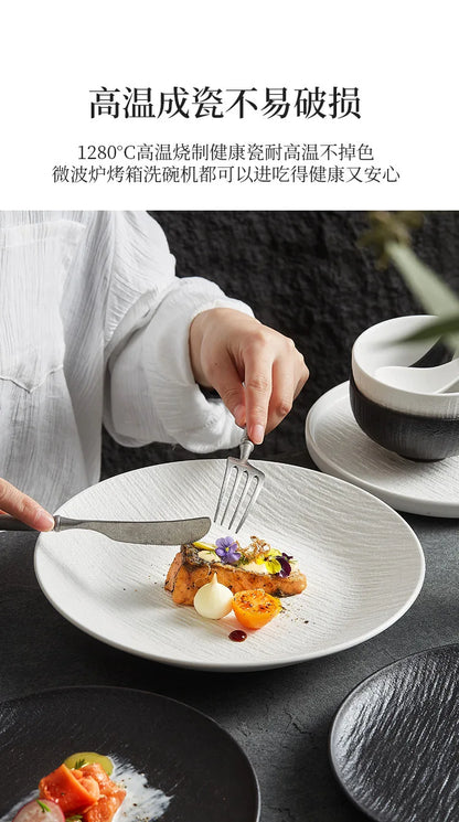 Black and white ceramic tableware, plates, plates, household eating bowls, soup bowls, high-end luxury Japanese tableware sets.