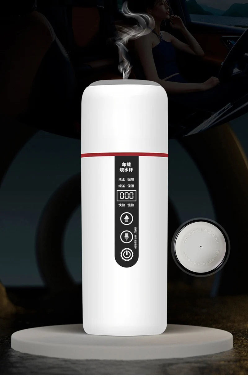 LED Digital Display Electric Heating Bottle Boil Water Mini Heated Kettle Car 12V 24V Travel 4 Gear Thermostatic Keep Warm Cup