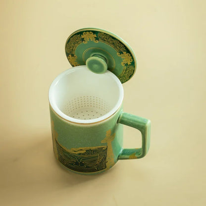350ml Sanxingdui Standing Figure Cultural Creative Filter Tea Separator Cup Zen Tea Mug With Infuser Tea Maker Office Water Cup