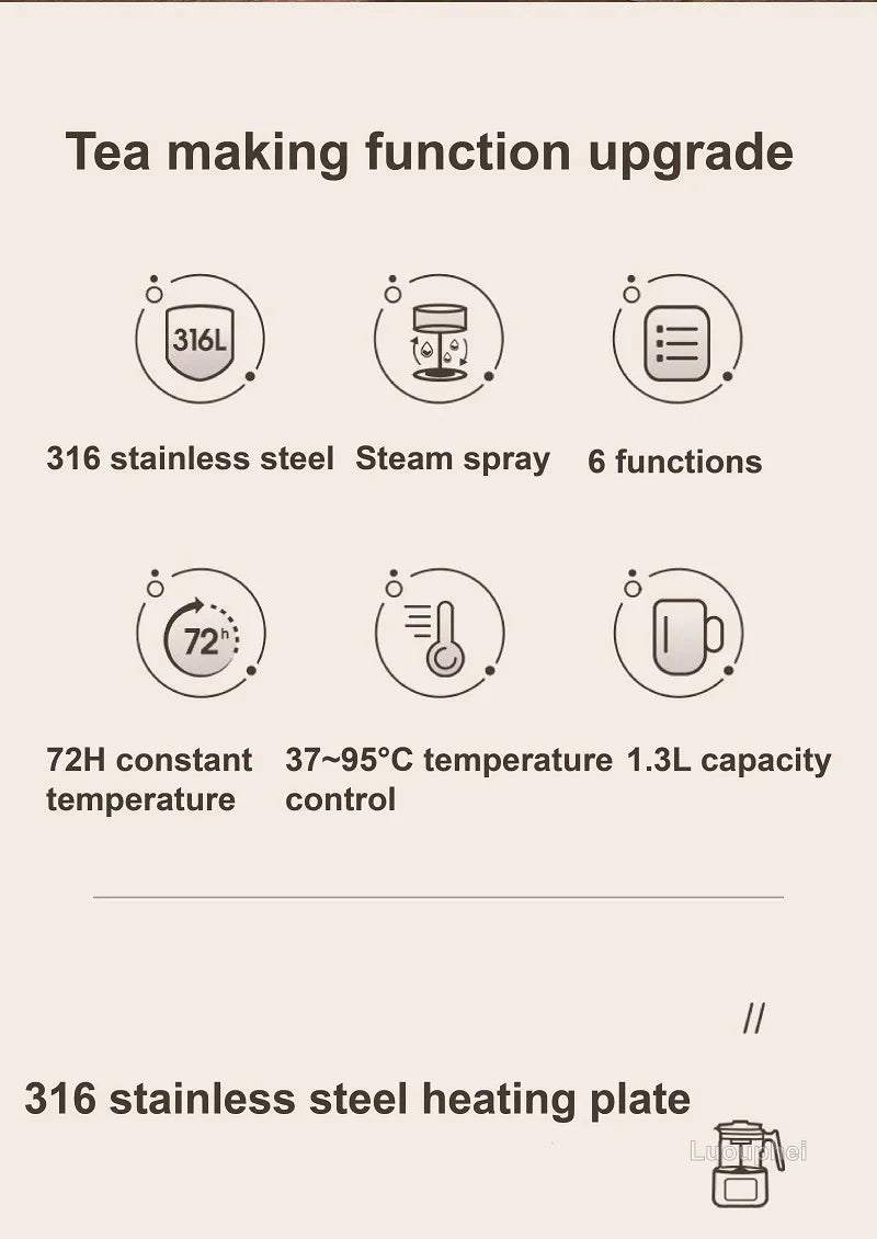 1.3L Electric Kettle With Filter Smart Health Pot Office Temperature Control Glass Flower Teapot Home Tea Maker Auto Thermos