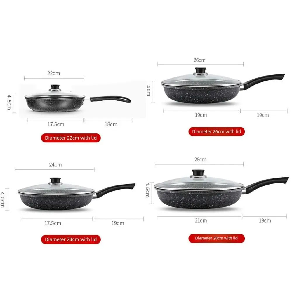 22/24/26/28cm Steak Frying Pan with Glass Lid Stone Skillet Cookware Muliti-Purpose NonStick Kitchen Cooking Tools