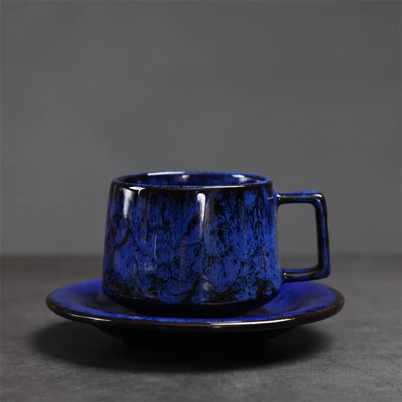 Traditional Arabic Coffee Cup and Dish Set Middle Eastern Style Kiln Transformed Coarse Ceramic Retro Handmade Mug