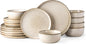 Ceramic Dinnerware Sets for 6, 18 Pieces Stoneware Plates and Bowls Sets, Scratch Resistant Dishes Reactive Glaze-Cappuccino
