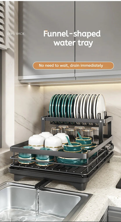 Adjustable Stainless Steel Dish Drying Rack with Drain Board – Over-Sink Plate Holder & Kitchen Storage Organizer