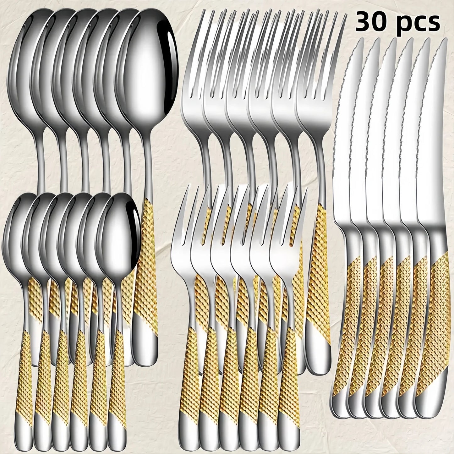 30pcs Diamond Star Cutlery Set Dinner Knife/Fork/Spoon Included for Women Wedding Party Table Setting Christmas Gift