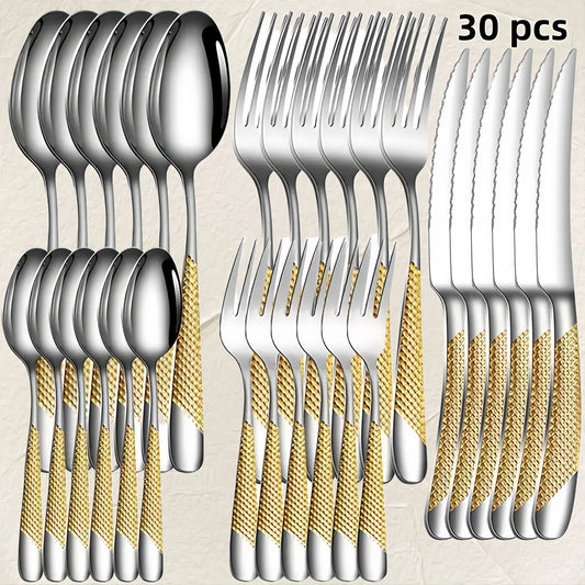30pcs Diamond Star Cutlery Set Dinner Knife/Fork/Spoon Included for Women Wedding Party Table Setting Christmas Gift