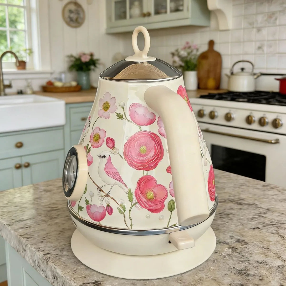 1.7L Retro Paint Electrc Kettle With Temperature Display Boiling Water Auto Power Off 304 Stainless Steel Teapot Kitchen Tools