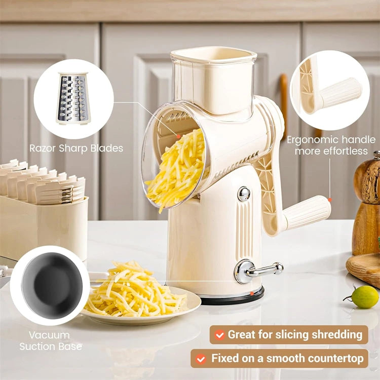 Rotary Cheese Grater Hand Crank 5 in 1 Replaceable Stainless Blades Cheese Shredder Kitchen Vegetable Shredder Slicer Chopper
