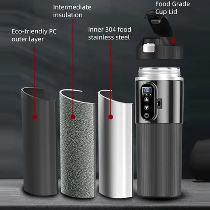 Yanace Smart Car Kettle 12V/24V Portable Electric Heating Cup with Digital Display Camping Office 500ml Capacity Black Design