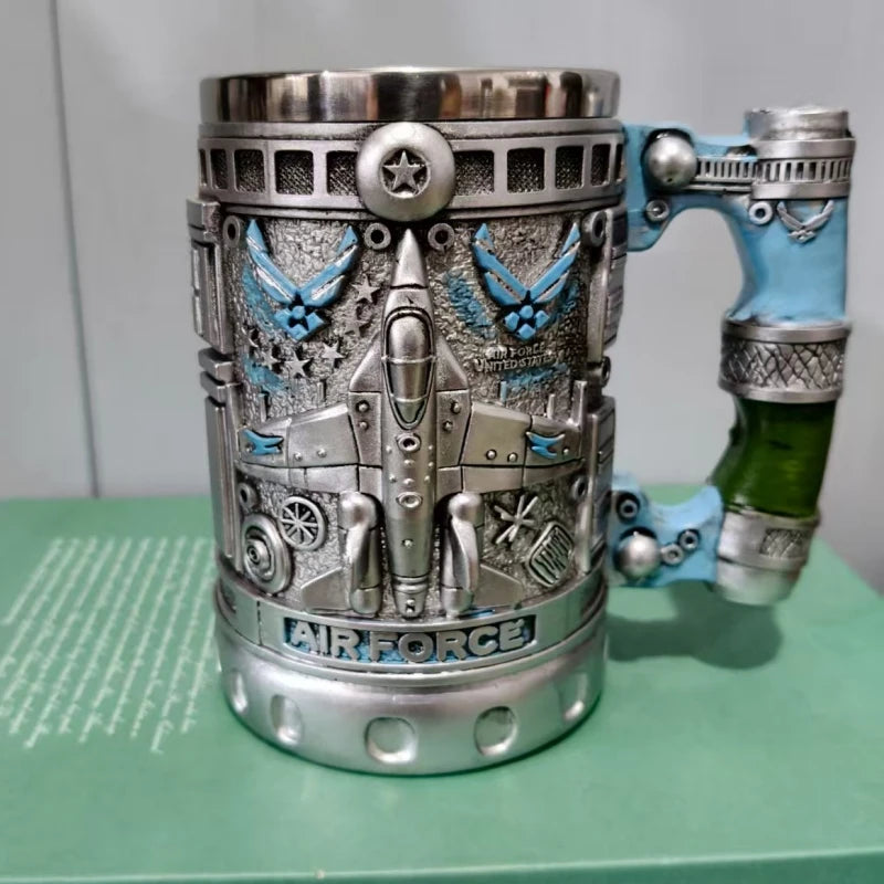 1pcs Army Military Beer Mug Resin Stainless Steel Men Birthday Gift Coffee Navy Cup Air Force Anchor Plane Wine Mugs Wine New