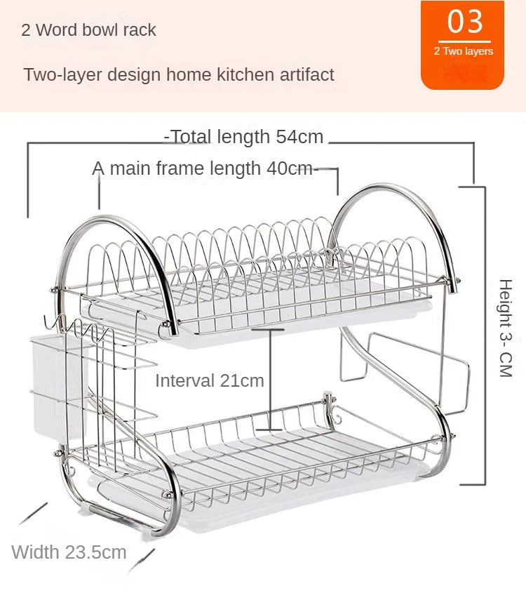 Dish Drying Rack Kitchen Adjustable Stainless Steel 2 Tier Plates Organizer Dish Bowl Drainer Storage Rack Kitchen Utensils