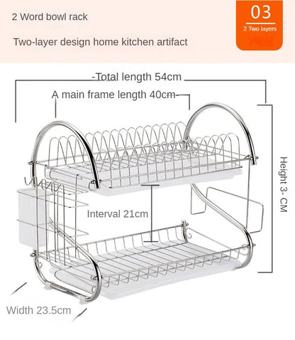 Dish Drying Rack Kitchen Adjustable Stainless Steel 2 Tier Plates Organizer Dish Bowl Drainer Storage Rack Kitchen Utensils