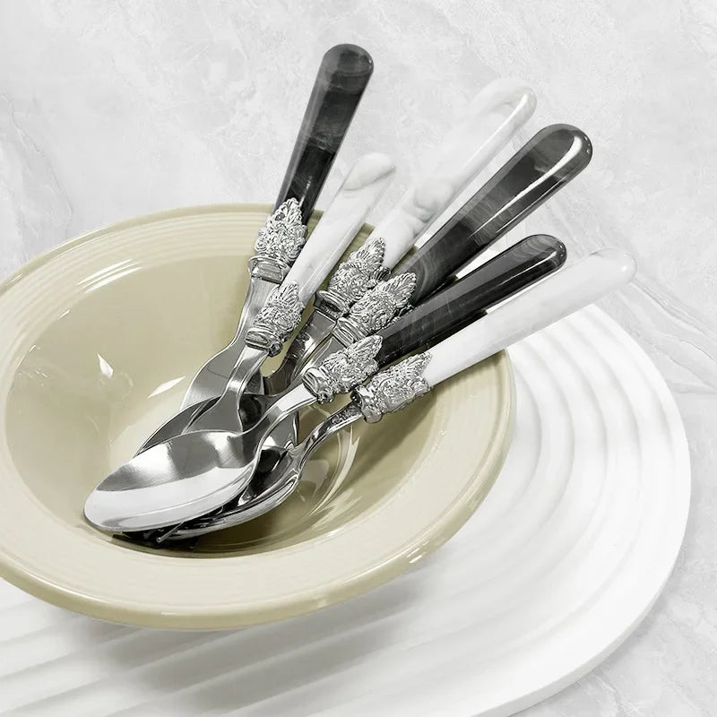 20/30pcs Flatware Set Stainless Steel Plastics Marbling Handle Cutlery Tableware Knife Fork Spoon Dishwasher Safe Dinnerware