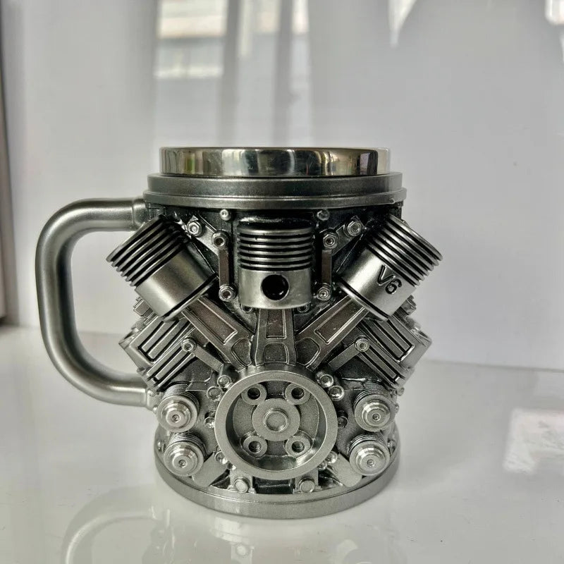 Stainless Steel Cup V8 & V6,  V6 V8 Engines Design Mug, Durable & Stylish Rust-Proof 15oz Coffee Mug Perfect for Car Enthusiasts