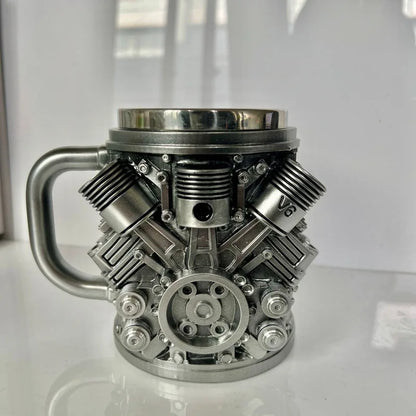 Stainless Steel Cup V8 & V6,  V6 V8 Engines Design Mug, Durable & Stylish Rust-Proof 15oz Coffee Mug Perfect for Car Enthusiasts